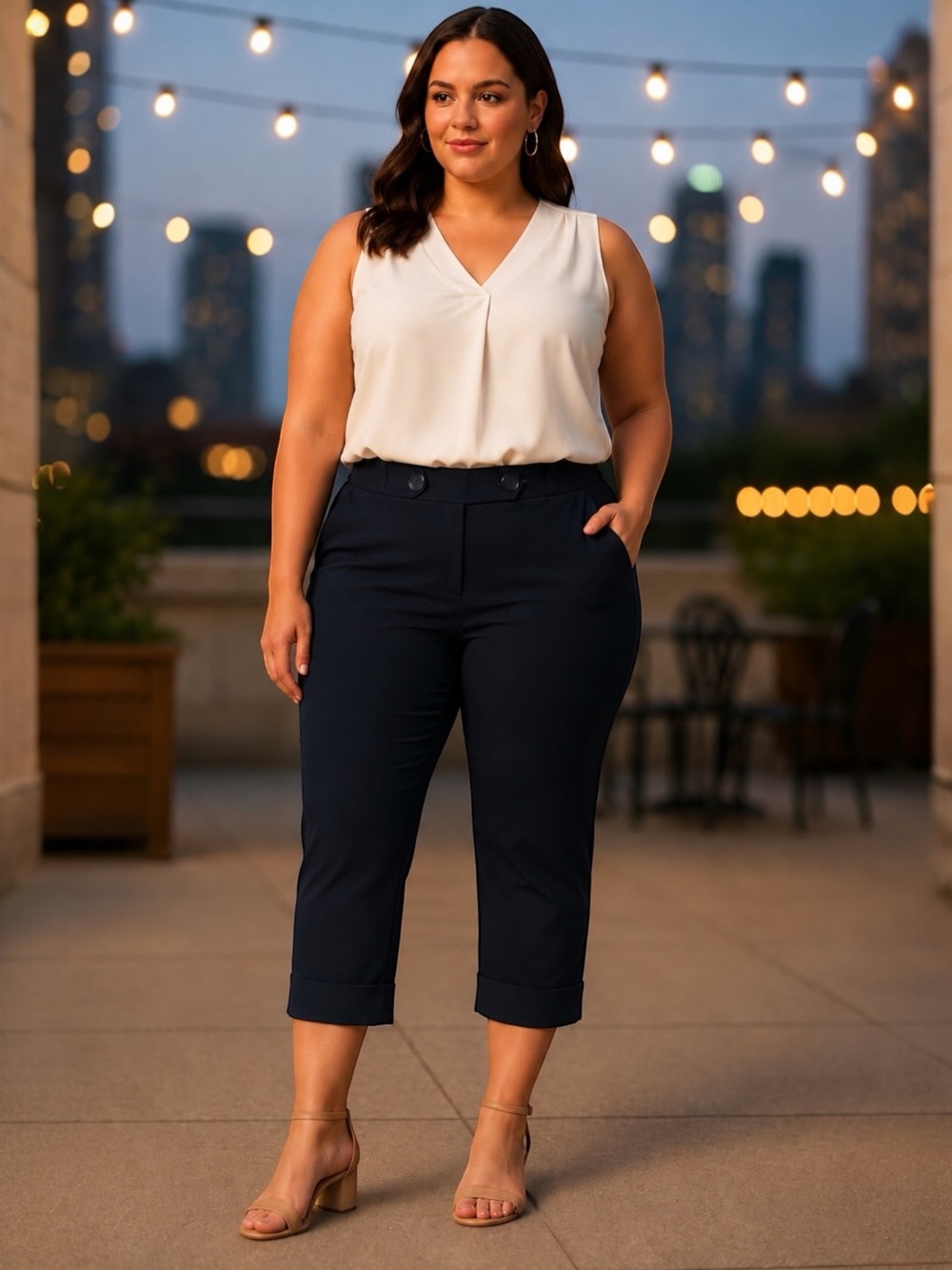 LANE BRYANT Black Capri Cropped Cuffed Dress Pants Stretch Career Workwear Sz 16